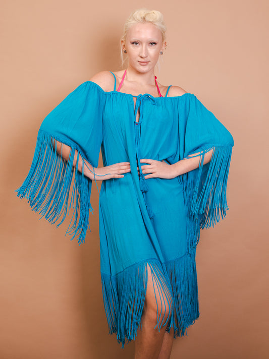 Dress with fringes - Venus - blue-ch